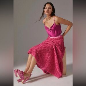 Maeve X Anthropologie Small Floral 3D Appliqué Pink  Skirt Small